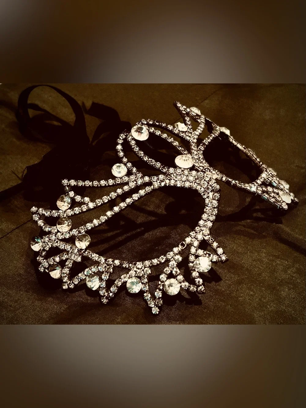 Vintage Crystal Rhinestone Mask, Halloween, Mardi Gras, Masquerade Ball, Theater